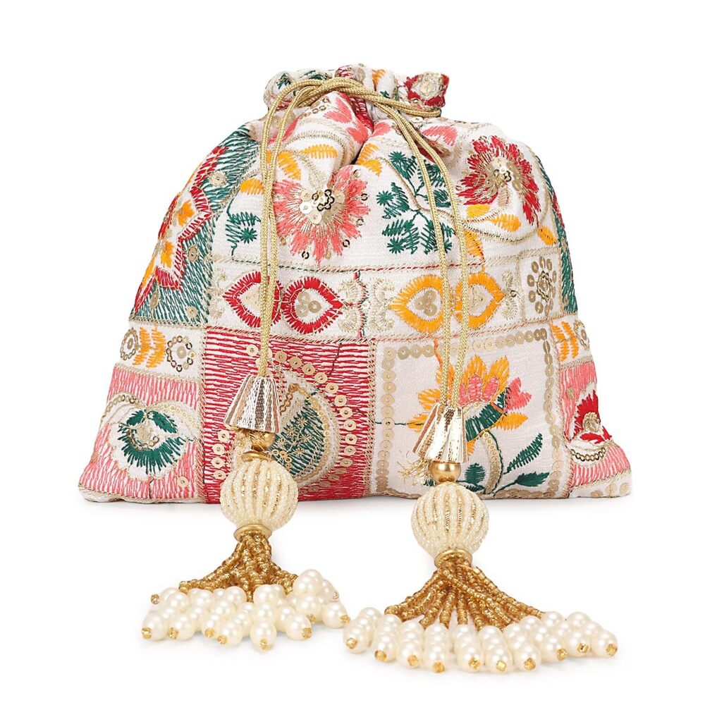 2610 Indian Ethnic Pearls & Sequence Potli Bag , Wedding Potli Bag